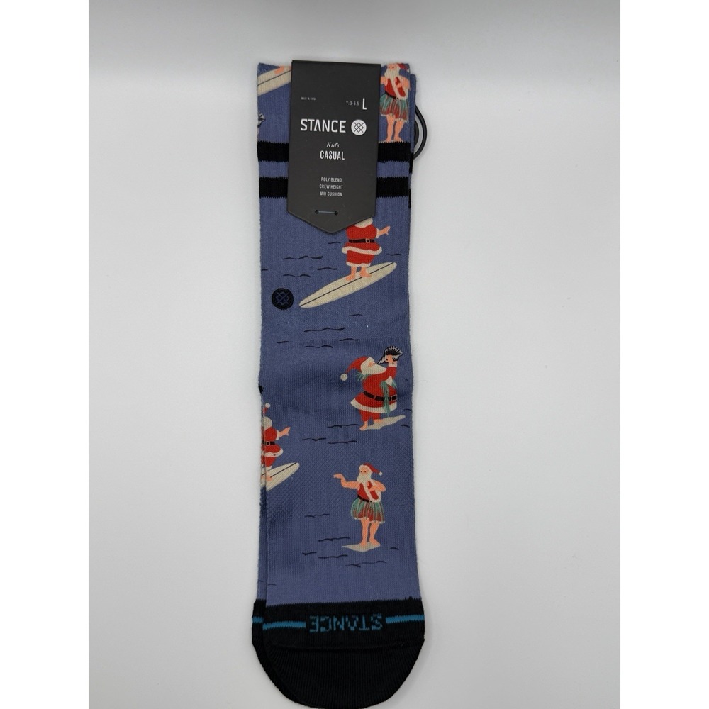 Stance Surfing Santa Christmas Kids Crew Socks Blue Youth Large K556D24SUR NWT